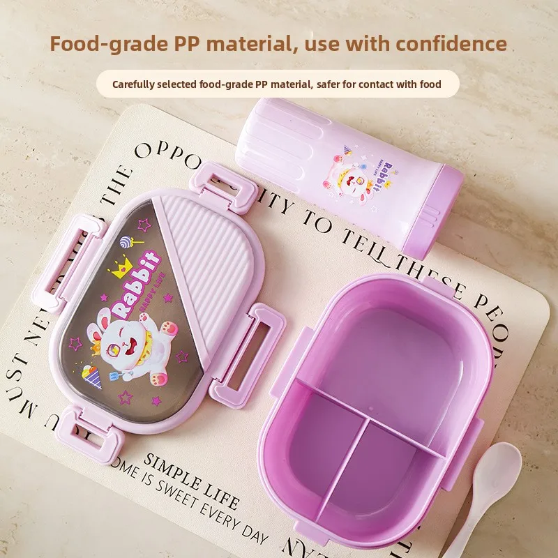 Cartoon Children's Plastic Divided Lunch Box Microwave Safe Portable Meal Box for Office Workers Multi-Functional Lunch Box