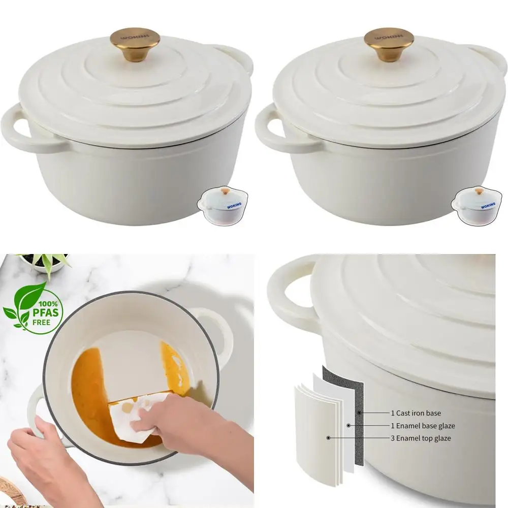 

Чугунная эмалированная кастрюля-казан (5,5 кварт), кремово-белая, для использования в духовке до 500 градусов ° Идеально подходит для выпечки, тушения и запекания.