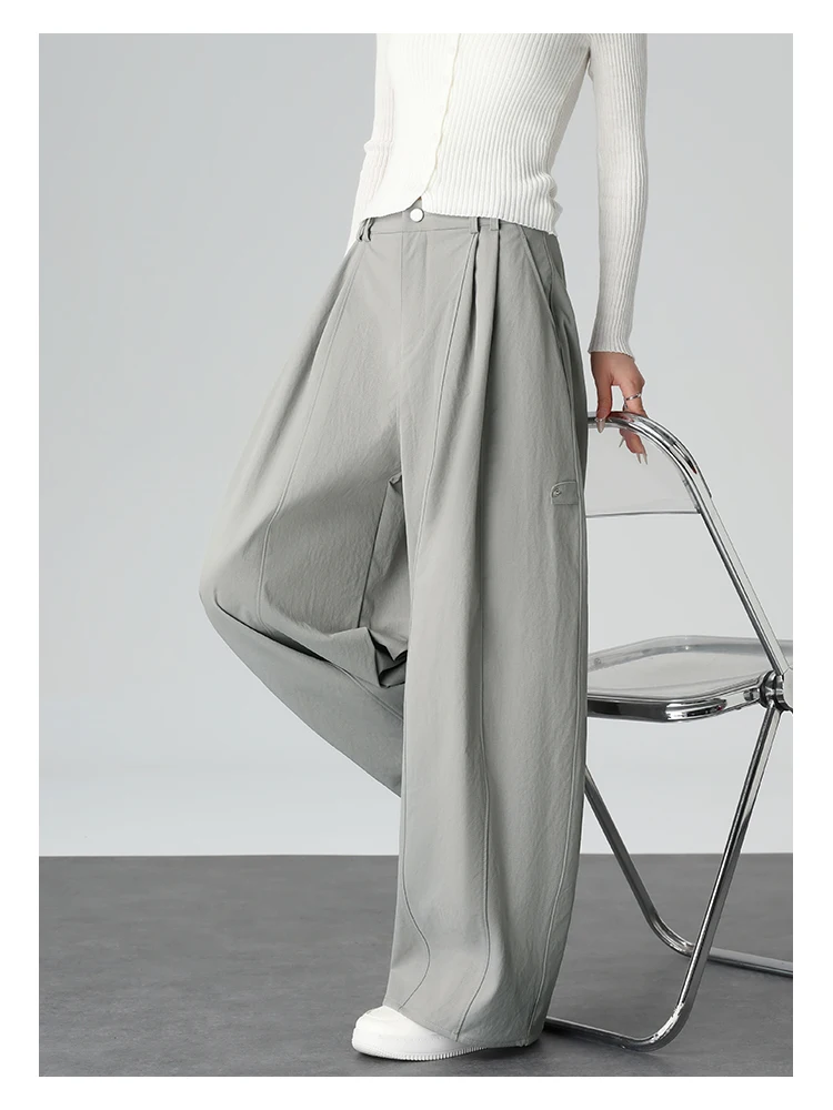 Harajuku Einfarbige Damen-Weitbein-Hose mit Hoher Taille, Übergroße Drapierte Jogginghose mit Elastischem Bund und Taschen für Herbst und Winter – Detail 16