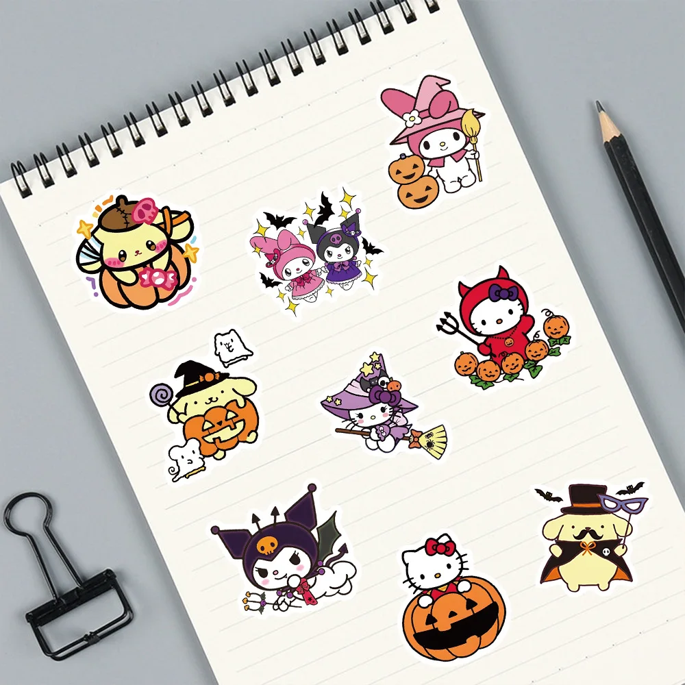52Pcs Halloween Stickers Black Rice Anime Stickers Children's Rewards Guitar Mobile Phone Notebook Stickers Children's Toys