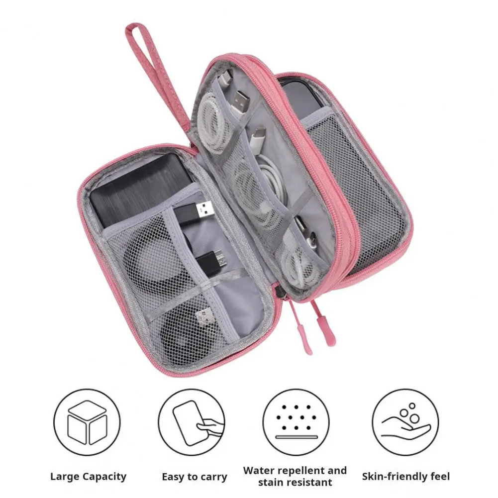 Storage Bag Portable Electronic Accessories Storage Case with Multiple Compartments Zipper Closure Capacity Organizer for Phone