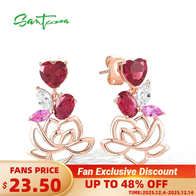 

Женские серьги-гвоздики SANTUZZA, из серебра 925 пробы с красным нанокристаллом, розовым сапфиром и белым кубическим цирконием, в форме сердца, цветка лотоса, ювелирные украшения