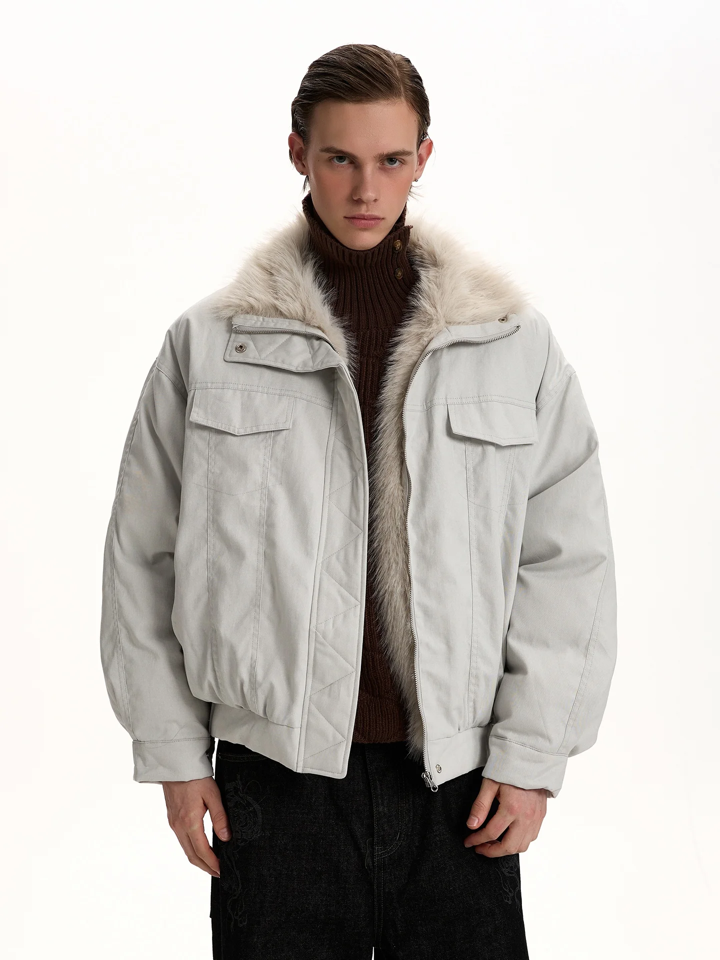 

PUEE Ретро Повседневный Простой Меховой Воротник Горный Орел Хлопок Jaet Thi Теплое Свободное Воротник-стойка Пилотское Пальто Верхняя Одежда Зима