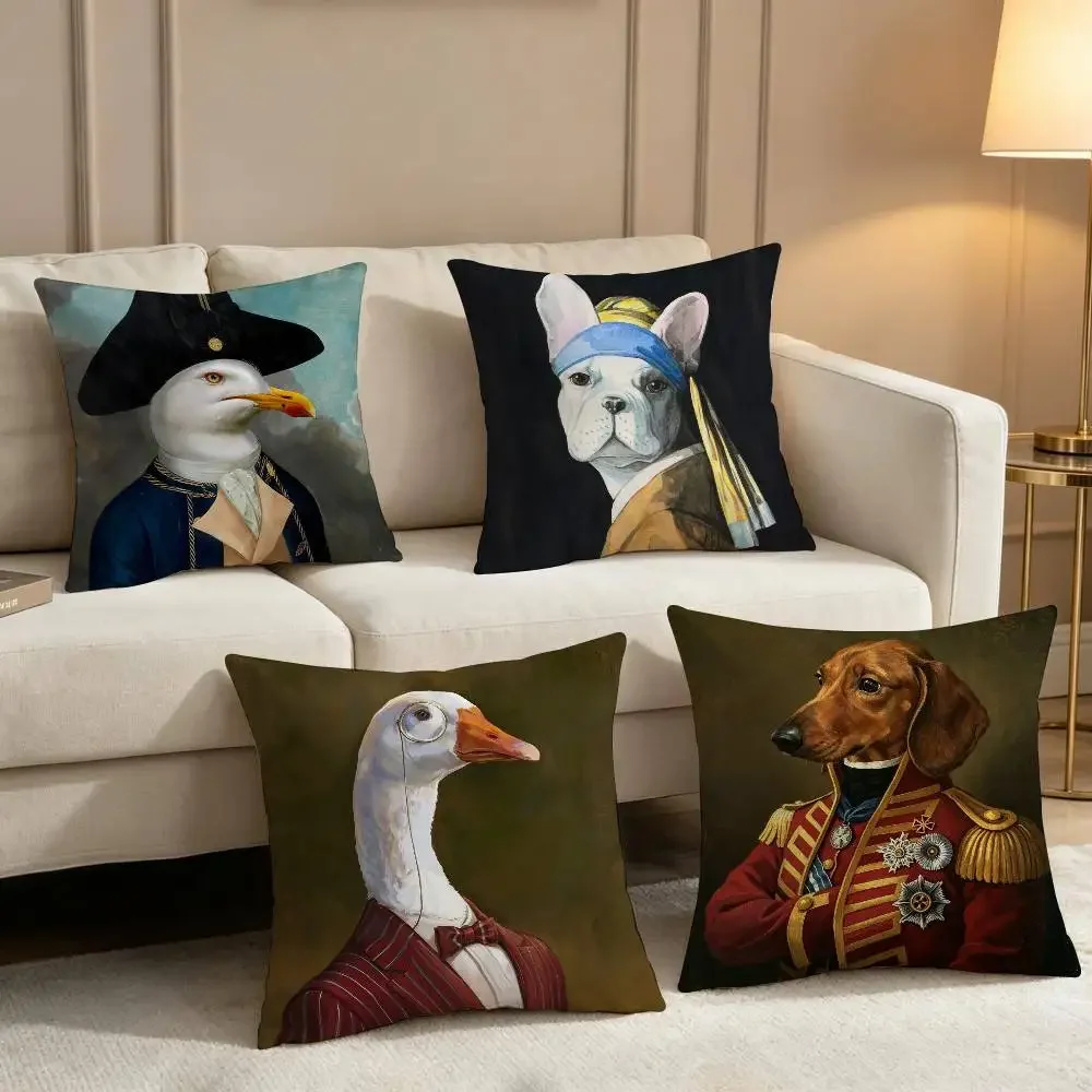 Parody Retro Animal Painting The Soft Comfortable Pillow Case for Sofa Living Room Home Office Decor Protective Cover