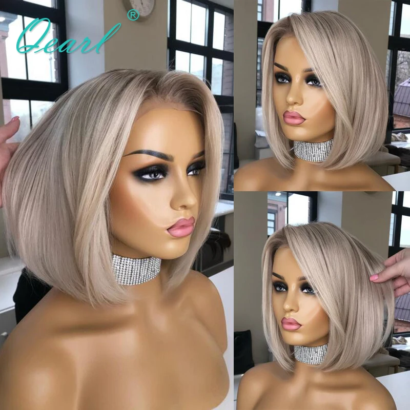 

White Ash Blonde Colored Human Hair Wigs Straight Lace Frontal Wig Short Bob Cheap Natural Virgin Hair 13x4 150% Free Part Qearl