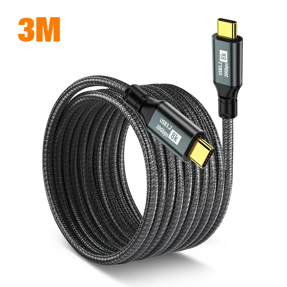 PD100W USB 3.2 20Gbps ThunderBolt 3 Type C naar Type C-kabel 8K @ 60Hz USB-C-datakabel voor iPhone 15 Pro Max MacBook Samsung 2m 3m