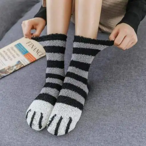 

Winter WARM Kawaii Cartoon Socks for Women Girls Cute Dog Cat Paw Pattern FleeceThicken Funny Plush Socks Home Floor Sleeping