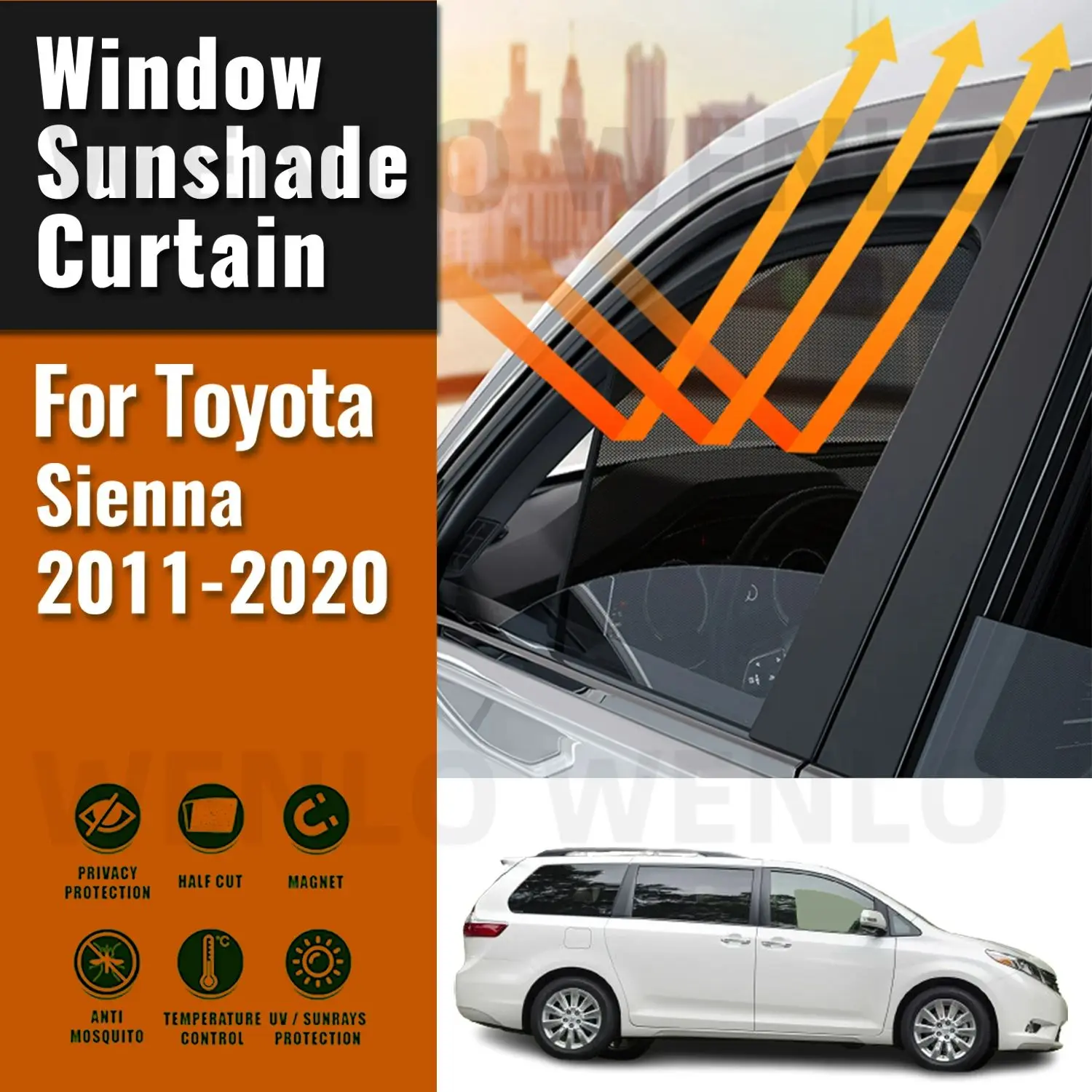 

Для Toyota Sienna 2011-2020 Магнитный автомобильный солнцезащитный козырек, передняя рамка для лобового стекла, занавеска для детского заднего бокового окна, солнцезащитный козырек