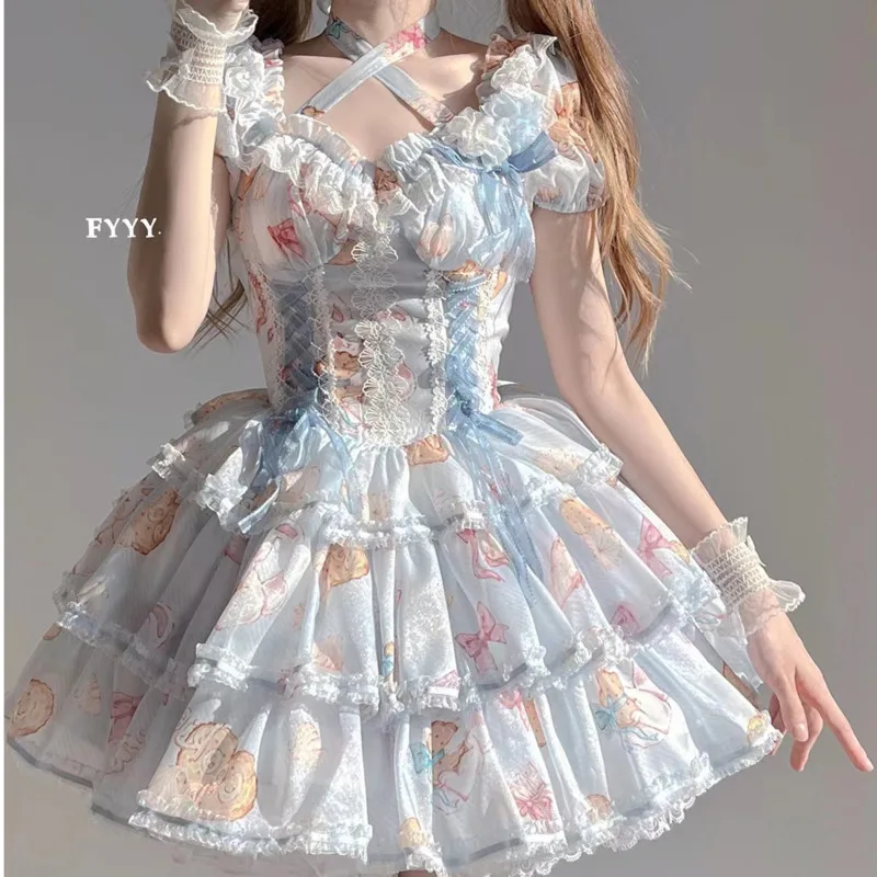 Cookie Rabbit Escape Princess Dress French Bra Dress Three Piece Dog Short Slim Fat Mm Slim Covering Flesh Puffy Skirt