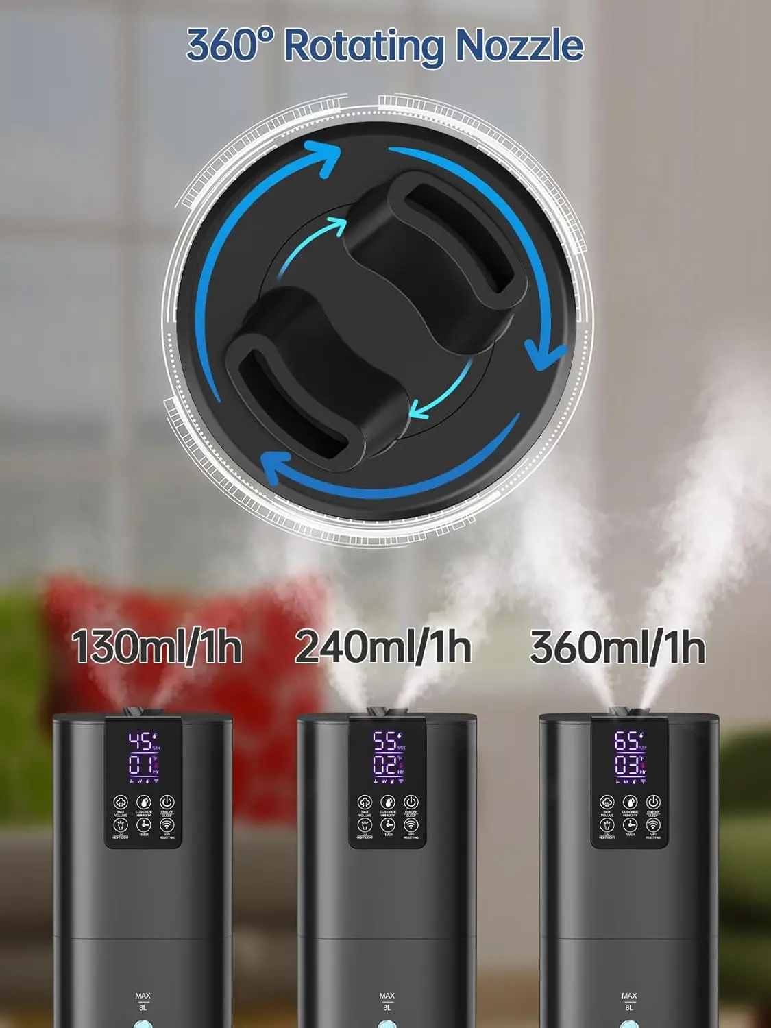 8L Smart Humidifiers for Bedroom Large Room, 2.1Gal Cool Mist Top Fill Ambient Light, App & Remote Control,