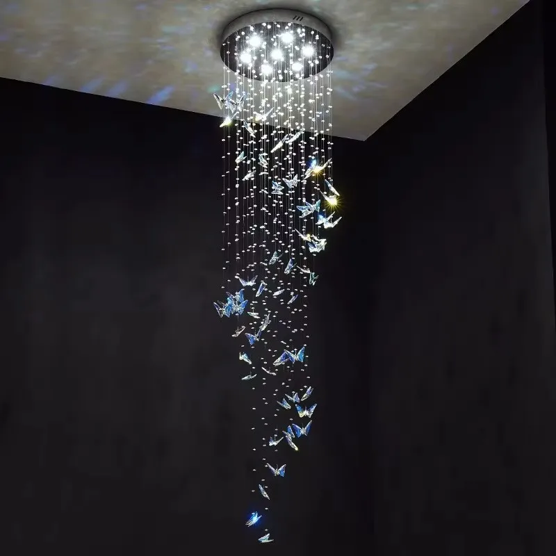 Modern Stairs Ceiling Chandelier Lighting Luxury K9 Crystal Lamps LED Home Parlor Hanging lights Butterfly Crystal decoration