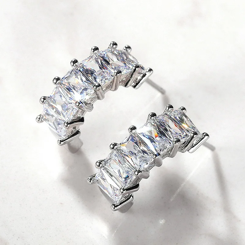 2ct Emerald/Radiant Cut Simulated Moissanite Earring for Women Sparkling Diamond S925 Sterling Silver Ear Studs Bridal Jewelry