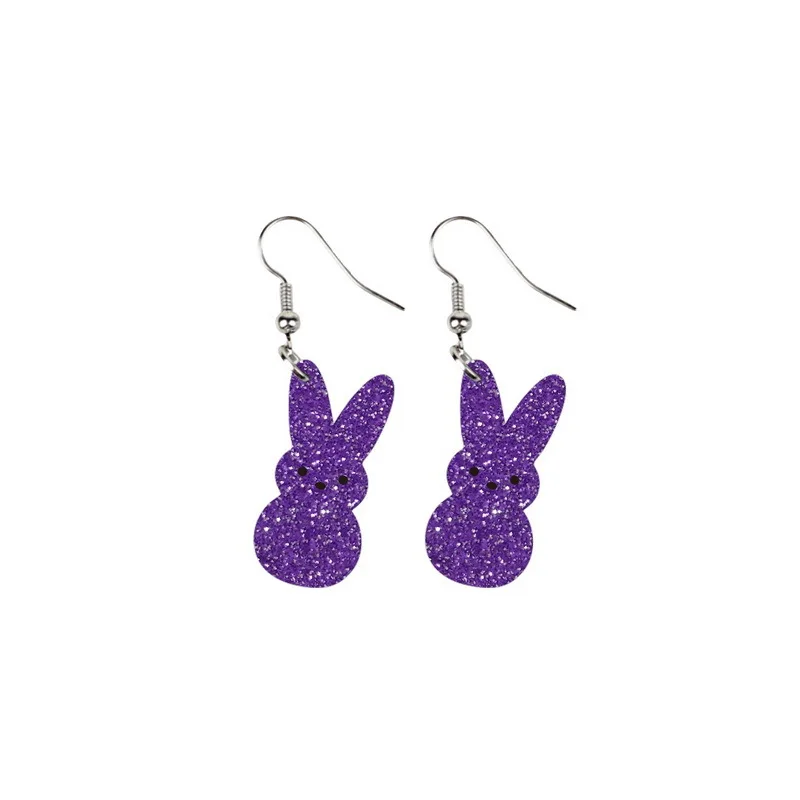 Bright Color Glitter Acrylic Cute Rabbit Easter Day Holiday Dangle Earrings Girls Jewelry Gifts