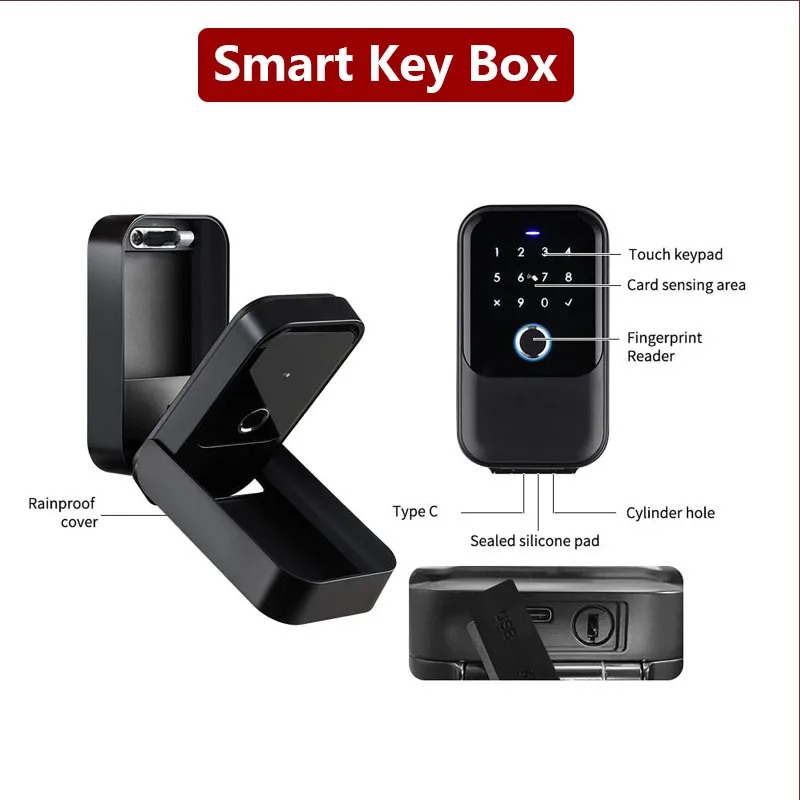 Smart Key Box IP65 Waterproof Bluetooth Wireless Lock Box Fingerprint/ Password/ Card/  Key/ App Unlock Electronic Key Box