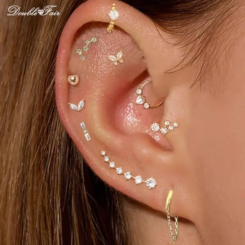 Delikatne kolczyki Y2k do kolczyków Helix Daith dla kobiet 1PC do małżowiny ucha kółko do przegrody do zatrzasku z łańcuszkiem INS biżuteria prezent
