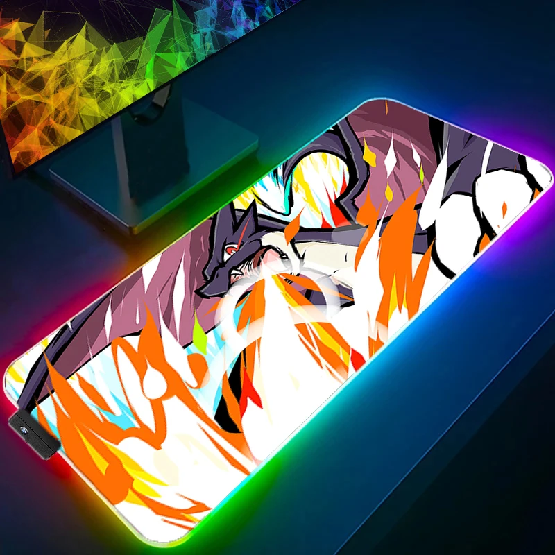 LED Light Desk Mat XXL Computer P-pokemon Eevee Mousepad Backlight Keyboard mat Table Mause Gaming Mouse Pad RGB Carpet