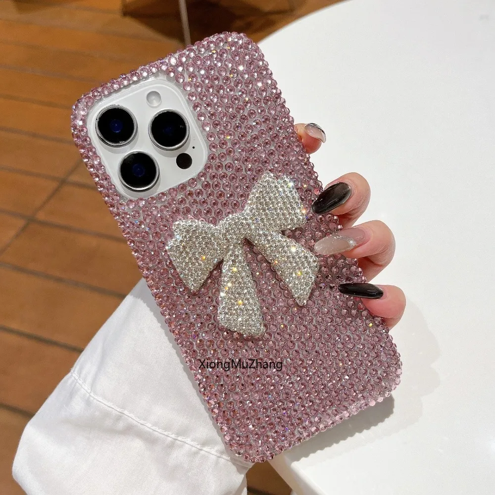 Bling Diamant Kristall Schleife Glitzer Handyhülle für iPhone 16 15 14 13 12 18 17 Pro Max 11 Stoßfeste Stilvolle Rückseiten-Schutzhülle – Detail 2