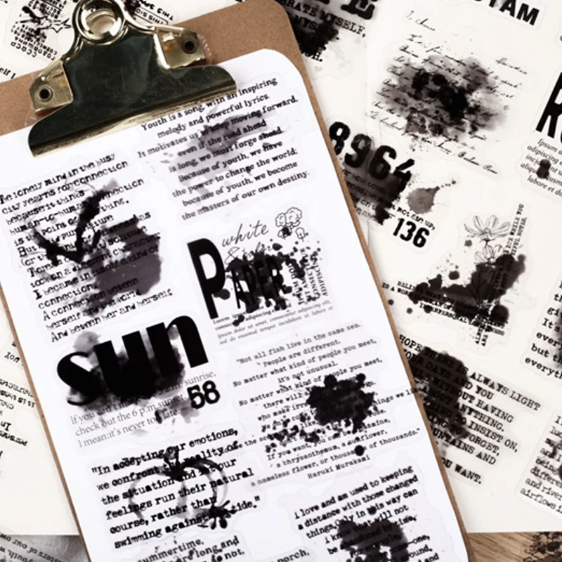 Ink Smudge Text Sticker Pack, Dark Retro Style, Vintage Stained Aesthetic, Perfect for Junk Journal & Notebook Decoration