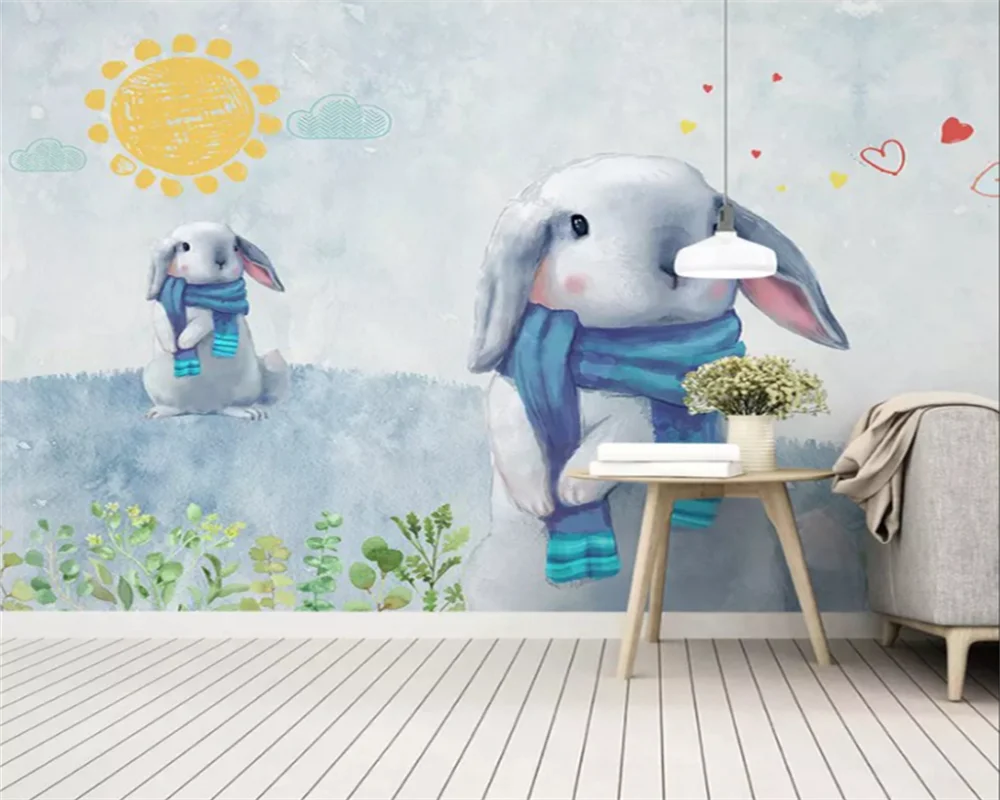 beibehang Customized hand-painted cartoon small animals boys and girls bedroom kindergarten front desk classroom wallpaper