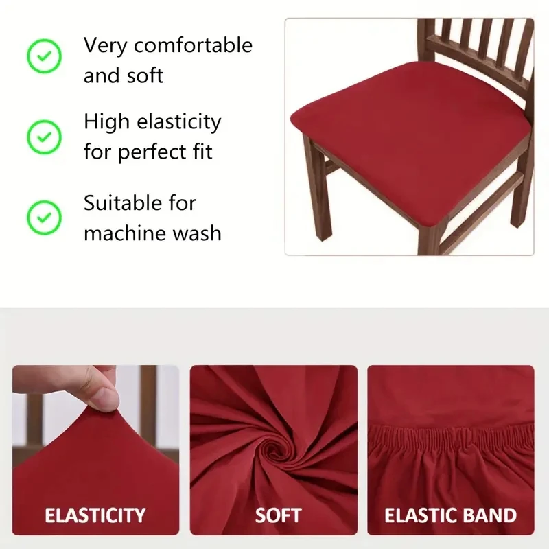 4PCS/6PCS solid color seat cushion cover, all-season universal elastic chair cover, dining chair cover