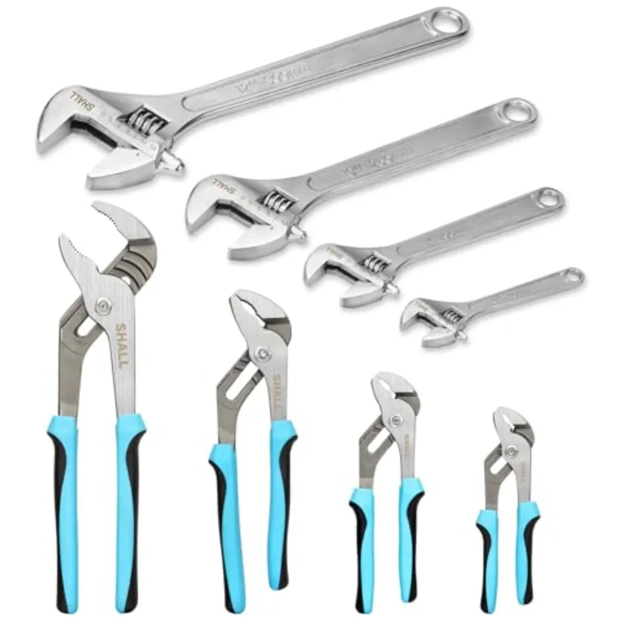 

8Piece Adjustable Wrench Water Pump Pliers Set with 12Inch 10Inch 8Inch and 6Inch Adjustable Tongue and Groove Joint Pliers and