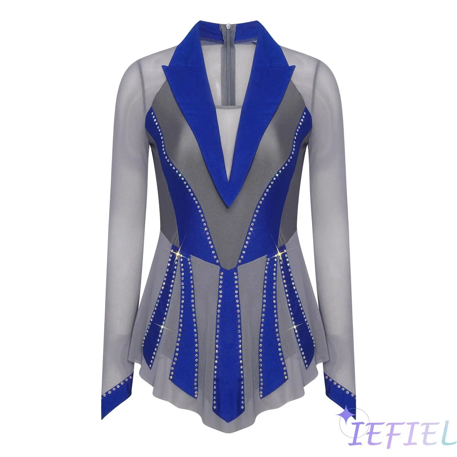 

Womens Glittery Rhinestone Gymnastics Ballet Dance Bodysuit Dress Sheer Mesh Tango Ballet Dance Costume for Latin Ballroom Dance