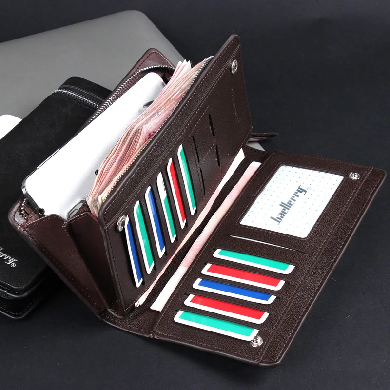 Baellerry Long Men Wallets Business Card Holder Male Purse Name Customized Quality Zipper Large Capacity Wallet For Men