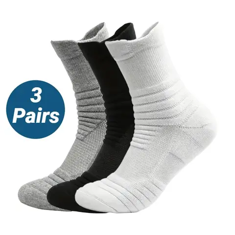 3 Pairs Men's Socks Compression Stockings Breathable Basketball Sports Cycling Moisture Wicking High Elastic Tube