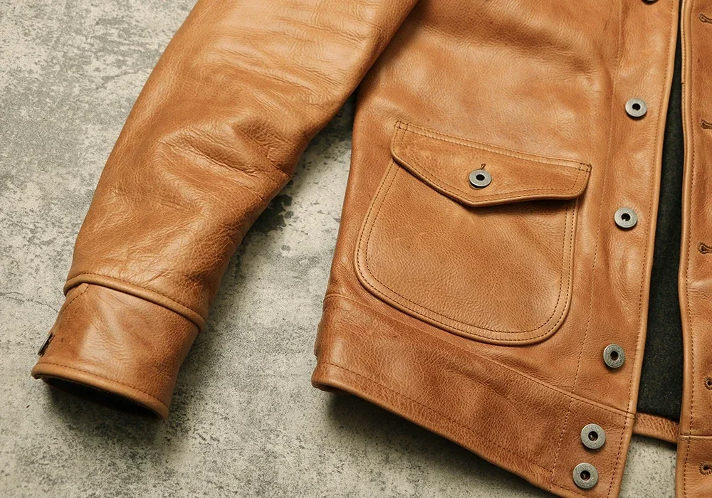 سترة جلدية أمريكية عتيقة من Tailor Brando RL بسمك 1.7 ملم سترة من جلد البقر الباتيك الصنوبري الناعم انقر فوق سترة جلدية للعمل
