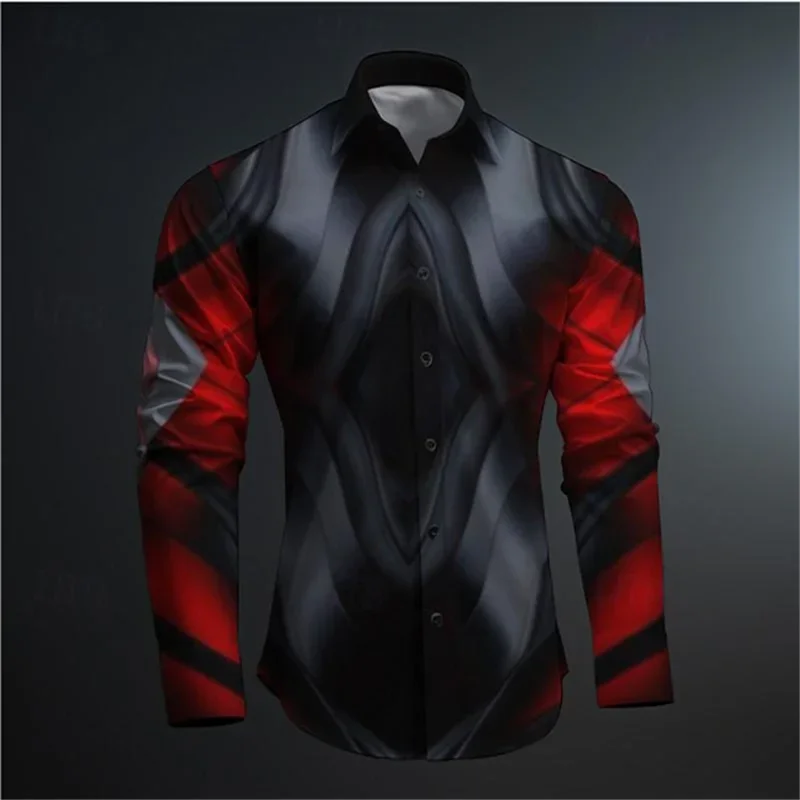 Men's Casual Shirt Rose Splashed Ink 3D Printed Shirt Outdoor Street Long Sleeved Printed Clothing Fashionable Street Clothing