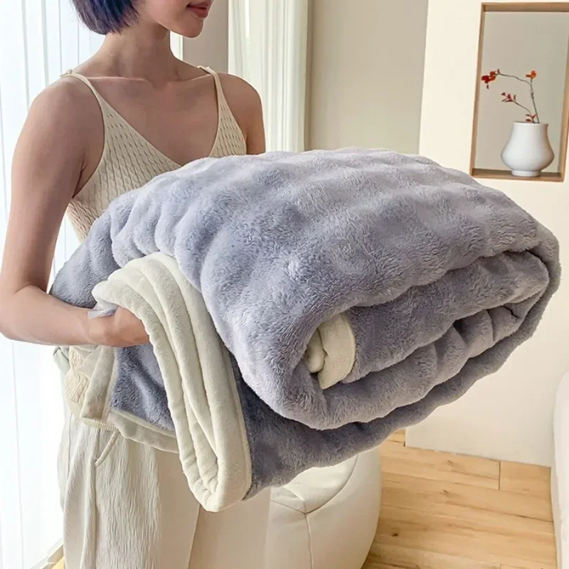 2024 rabbit velvet long hair 330g double-sided bubble velvet nap blanket air conditioner blanket warm thickened velvet blanket