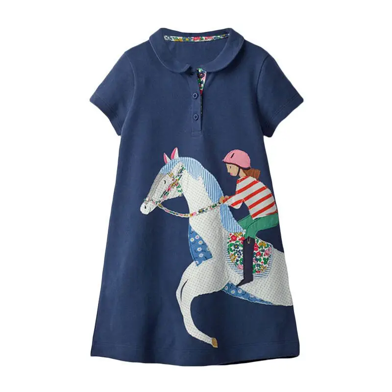 Little maven 2024 New Fashion Baby Girls Summer Dress Cotton Horse Children Casual Clothes Lovely for Kids 2-7 year