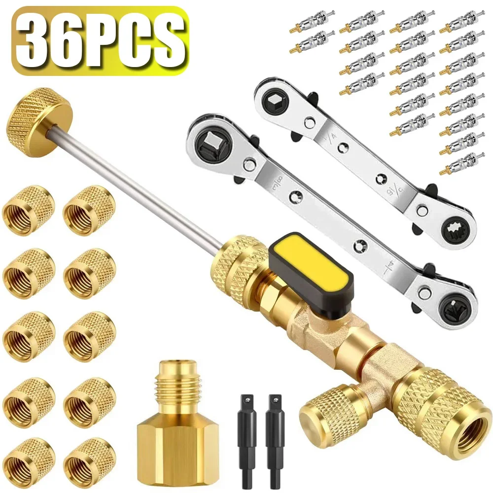 Zestaw instalacyjny do demontażu rdzenia zaworu z podwójnym portem 1/4" i 5/16", narzędzie do zaworu Schradera do czynnika chłodniczego R22 R410a R134A R12 R32