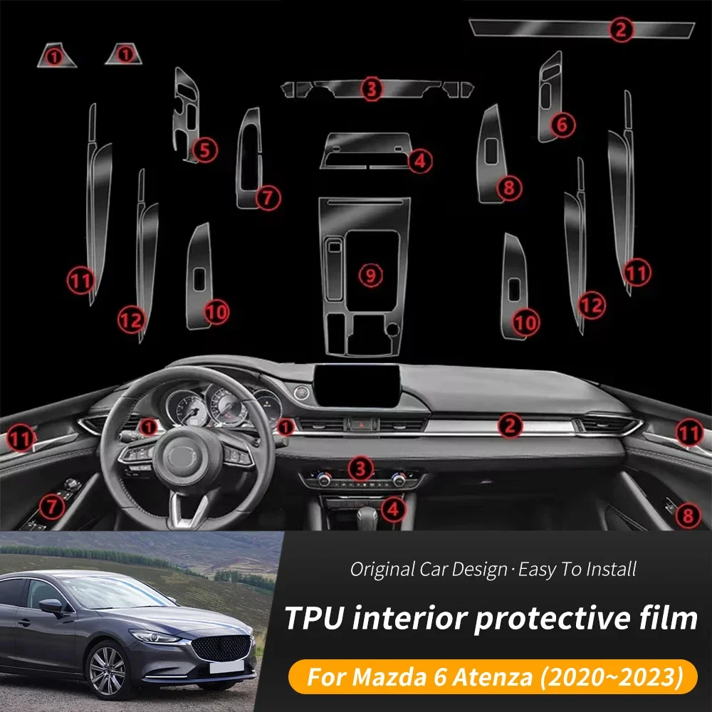 

For Mazda 6 Atenza 2020-2023 TPU Protection Film Interior Sticker Transparent Center Console Navigator Gear Door Car Accessories