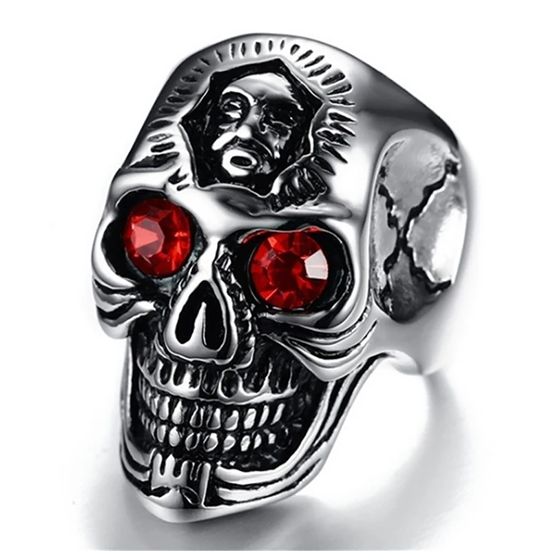 Skull Red Eyes Classic Men Rings Skeleton Finger Accessories Creative Punk Hip Hop Vintage Jewelry Halloween Gifts