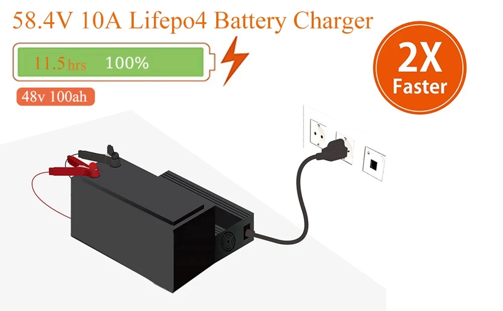 58. 4V 10A Charger 58. 4V LiFePO4 Battery Smart Charger Used for 16S 48V LiFePO4 Battery High Powers