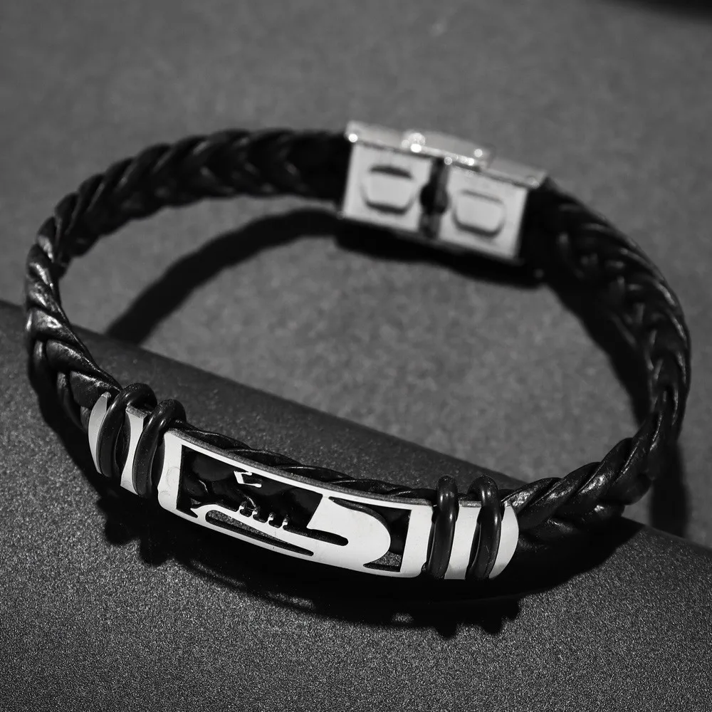 New Vintage Metal Instrument Saxophone Woven Leather Rope Bracelet Fashion Men\'s Premium Leather Bracelet Gift Wholesale