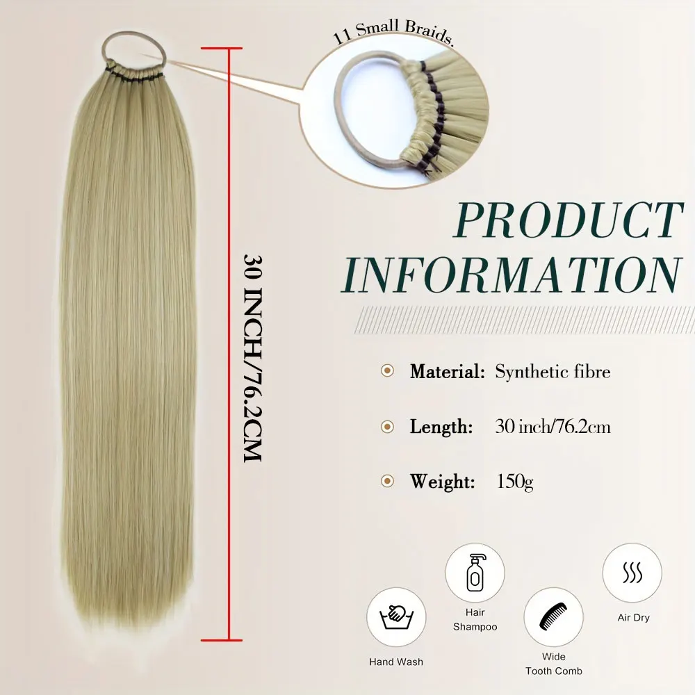 Long Straight Ponytail Extension 30 Inch Ponytail Hair Extensions Synthetic Wig On Elastic Band Natural Hairpiece Heat Resistant