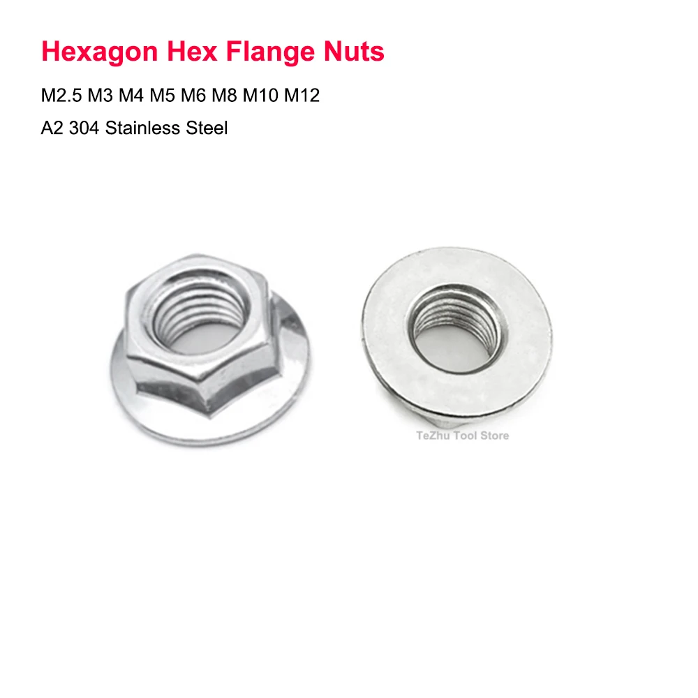 M3 M4 M5 M6 M8 M10 M12 M14 M16 M20 Hexagon Hex Flange Nuts A2 304 Stainless Steel Locking Nut