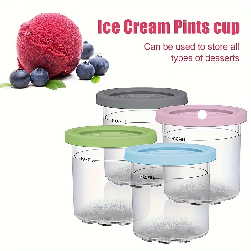 

4pcs Ice Cream Cup Set with Built-in Scoop Sealed Lid Leakproof Storage Jar for Ice Cream and Desserts Summer Kitchen