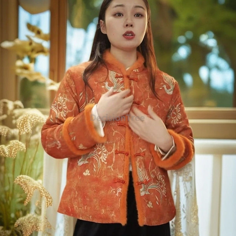 

2022, великолепная китайская зимняя одежда с принтом феникса, теплая утепленная хлопковая одежда с длинными рукавами, винтажное элегантное повседневное пальто