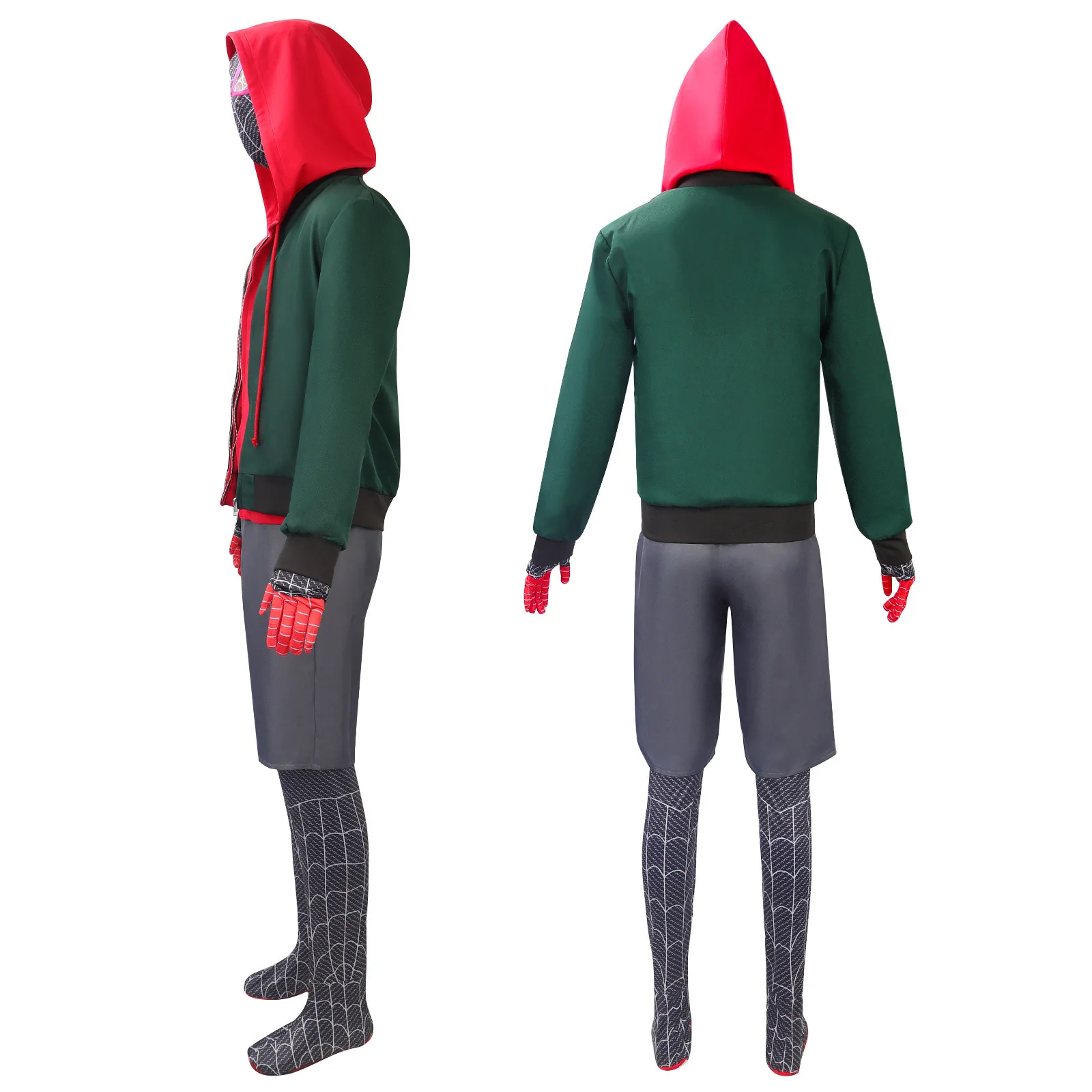 Into The Spider-Verse Cosplay Miles Morales Black Spider Outfit Hat Set 3D Animation