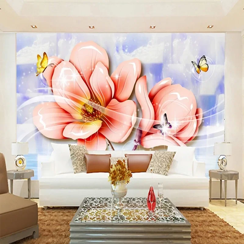 

Custom 3D Papel De Parede Exquisite Jade Carving Silk Magnolia Flower TV Background Wall Decorative Painting Wallpaper For Room