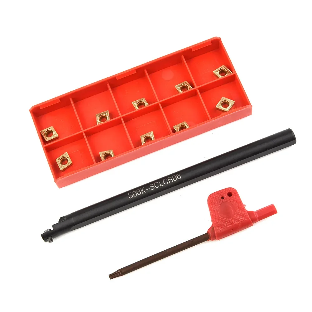 

8mm Shank S08K-SCLCR06 Lathe Boring Bar Turning Tool Holder CNC Metal With 10Pcs Carbide Inserts CCMT060204 And 1pc T8 Wrenches