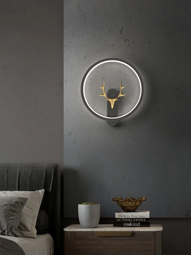 

Wall Lamp Bedroom Led Creative Personality Background Wall Nordic Corridor Copper Antlers Bedside Lamp