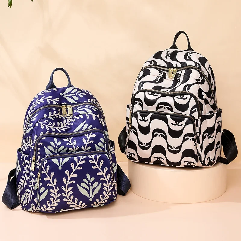 Mochila de nailon para mujer y niña, bolso de hombro con estampado de flores, mochila escolar de alta calidad