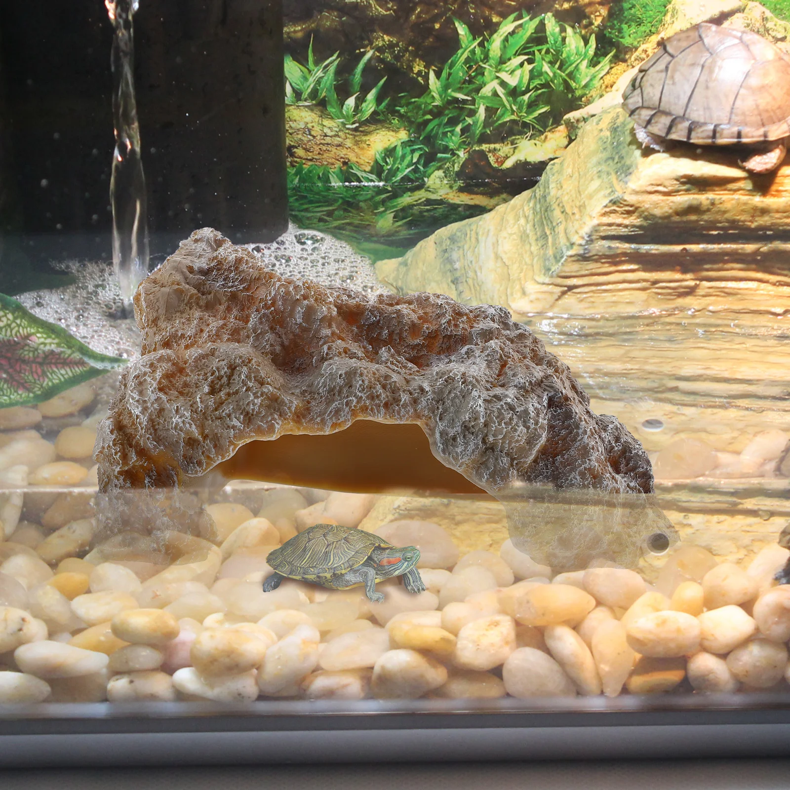 

Rock Shelter M Size Resin Turtle Sunning Platform Lifelike Reptile Cave Aquarium Decors Tortoise Terraces Pet Hiding Place