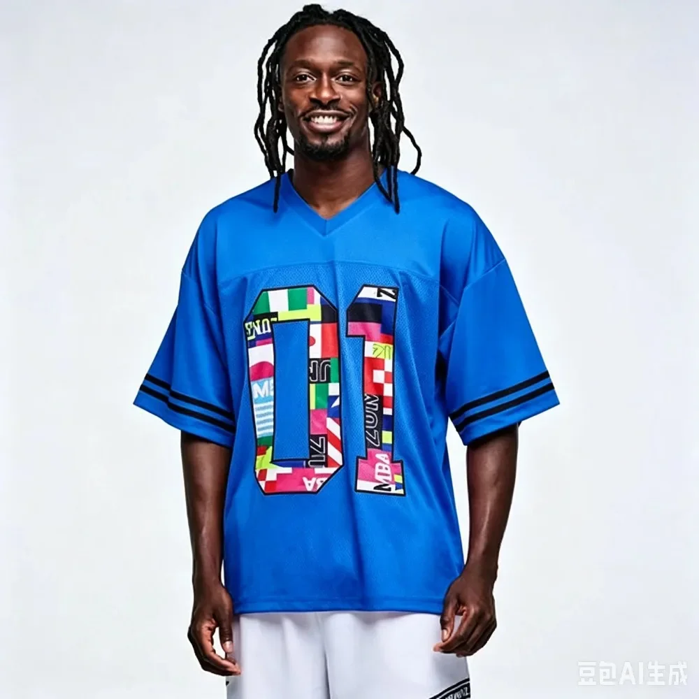 2026 New 01 Colorful Flag Printed V Neck Football Jersey Mesh Breathable Fashion Street Casual Loose Short Sleeve Tops Unisex