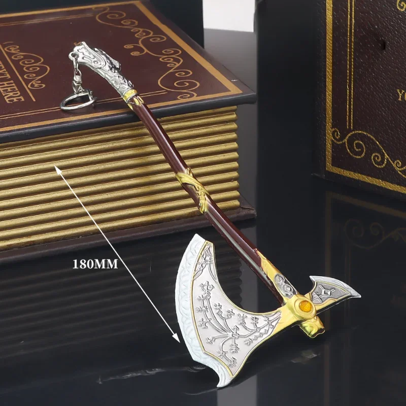 

18cm Leviathan Axe with Shield God of War Game Peripherals Kratos All Metal Weapon Katana Ax Sword Keychain Gifts Toys Boys