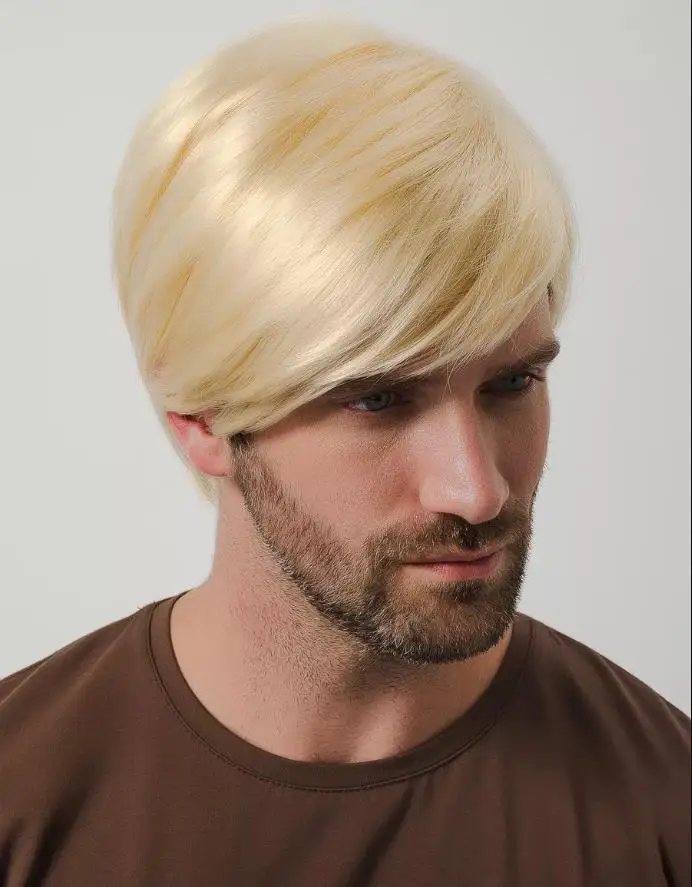 Blonde Wig Short Straight Synthetic Blonde Hair Wigs for Men Male Guy Daily Wear Anime Costume Halloween Cosplay Party
